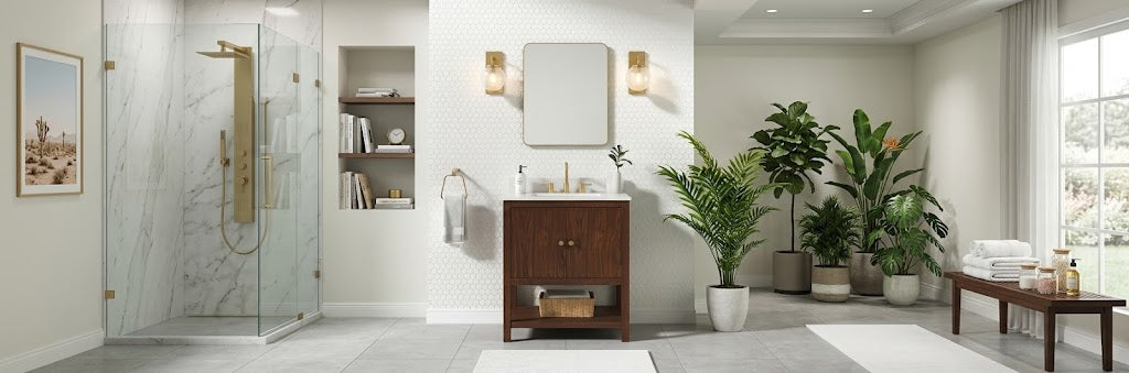 A 30-inch freestanding bathroom vanity featuring a pure white quartz countertop and a vitreous china undermount sink.