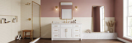 Front view of a 36-inch wall-mounted wood-grain bathroom vanity featuring a solid surface top and ceramic vessel sink installed in a professional setting.