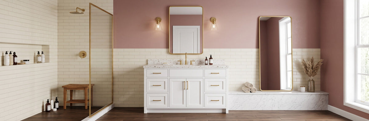 Front view of a 36-inch wall-mounted wood-grain bathroom vanity featuring a solid surface top and ceramic vessel sink installed in a professional setting.