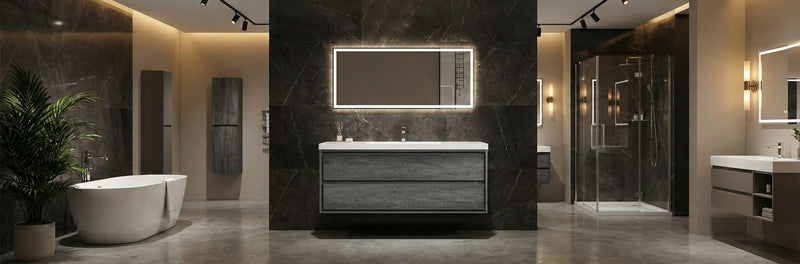 Sage 42 inch wall mounted bathroom vanity with a reinforced white acrylic integrated sink top and modern floating cabinetry