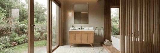 Modern bathroom vanity and mirror combo with quartz