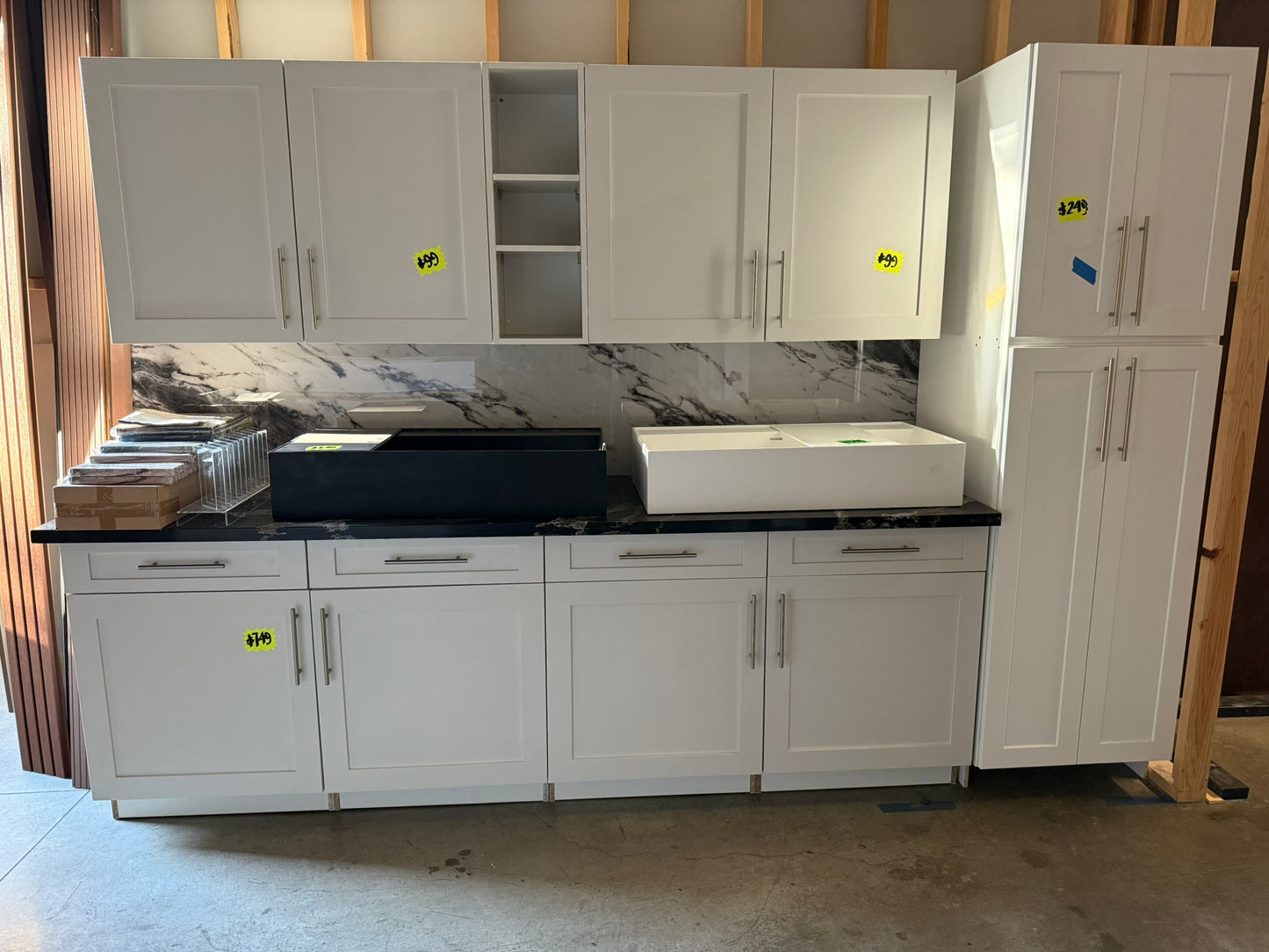 [CLEARANCE] White Shaker Kitchen Base & Wall Cabinets and Pantry Cabinet