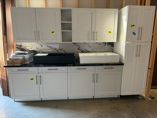 [CLEARANCE] White Shaker Kitchen Base & Wall Cabinets and Pantry Cabinet