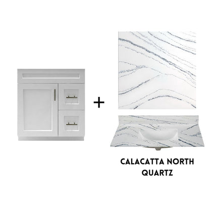 RTA White Shaker 30" Freestanding Bathroom Vanity Combo Base with Optional Quartz or Ceramic Countertop