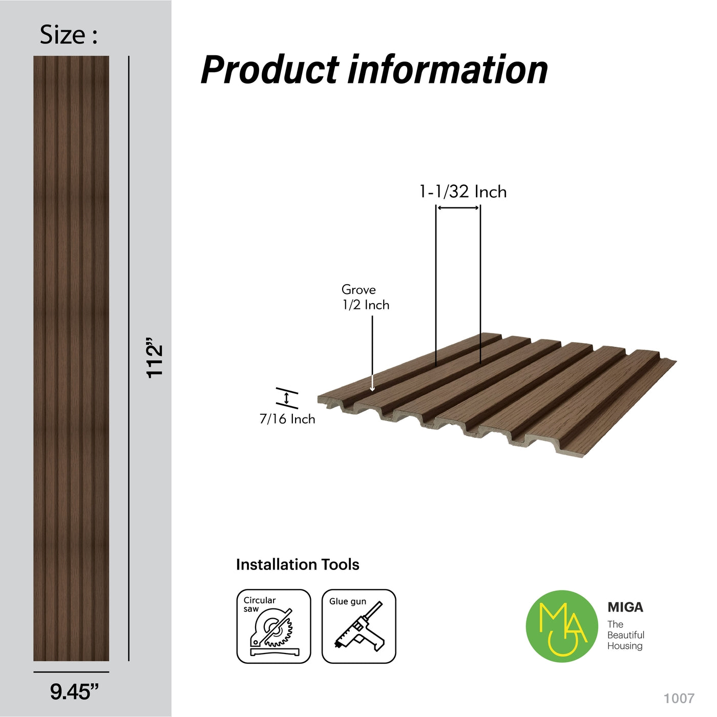 Walnut Large Slatted Polypropylene Interior Decorative Wall Panel