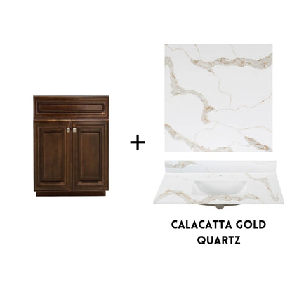 RTA Maple Walnut Raised Panel 24" Freestanding Bathroom Vanity Sink Base with Optional Quartz or Ceramic Countertop