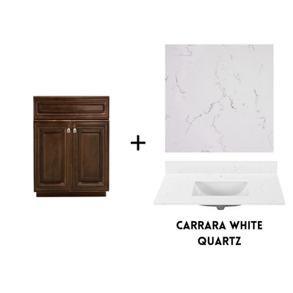 RTA Maple Walnut Raised Panel 24" Freestanding Bathroom Vanity Sink Base with Optional Quartz or Ceramic Countertop