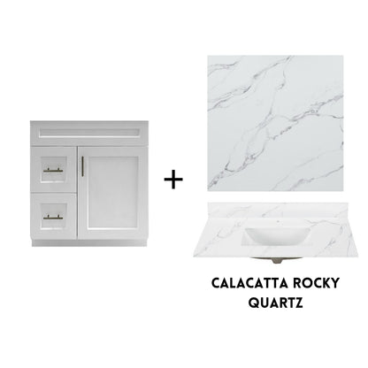 RTA White Shaker 30" Freestanding Bathroom Vanity Combo Base with Optional Quartz or Ceramic Countertop