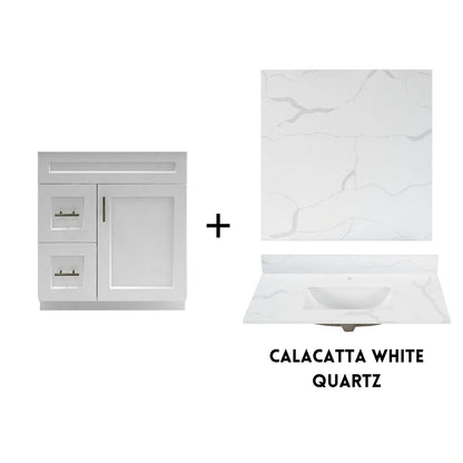 RTA White Shaker 30" Freestanding Bathroom Vanity Combo Base with Optional Quartz or Ceramic Countertop