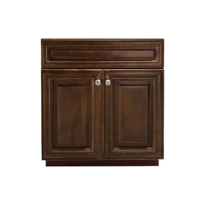 RTA Maple Walnut Raised Panel 30" Freestanding Bathroom Vanity Sink Base with Optional Quartz or Ceramic Countertop