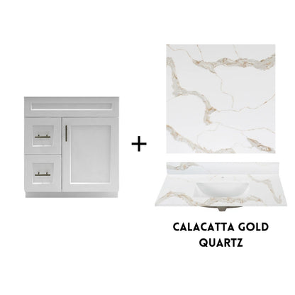 RTA White Shaker 30" Freestanding Bathroom Vanity Combo Base with Optional Quartz or Ceramic Countertop