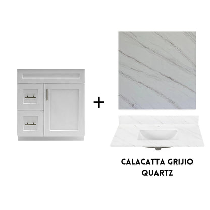 RTA White Shaker 30" Freestanding Bathroom Vanity Combo Base with Optional Quartz or Ceramic Countertop