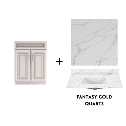 RTA Antique White Raised Panel 24" Freestanding Bathroom Vanity Sink Base with Optional Quartz or Ceramic Countertop