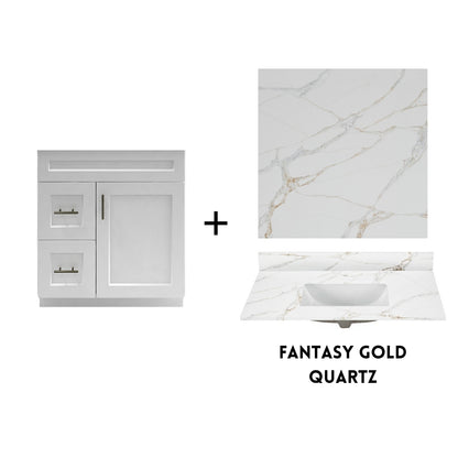 RTA White Shaker 30" Freestanding Bathroom Vanity Combo Base with Optional Quartz or Ceramic Countertop