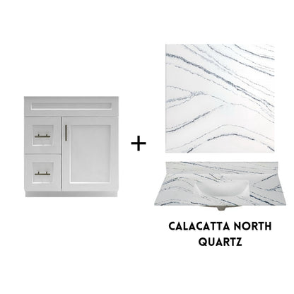 RTA White Shaker 30" Freestanding Bathroom Vanity Combo Base with Optional Quartz or Ceramic Countertop