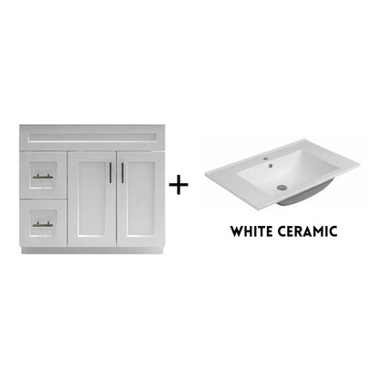 RTA White Shaker 36" Freestanding Bathroom Vanity Combo Base with Optional Quartz or Ceramic Countertop
