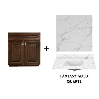RTA Maple Walnut Raised Panel 30" Freestanding Bathroom Vanity Sink Base with Optional Quartz or Ceramic Countertop