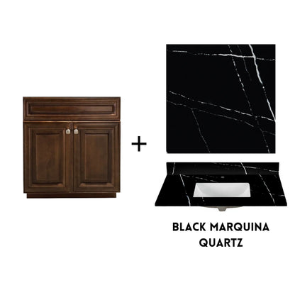 RTA Maple Walnut Raised Panel 30" Freestanding Bathroom Vanity Sink Base with Optional Quartz or Ceramic Countertop