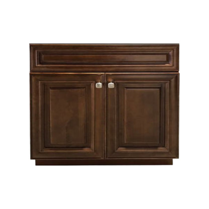 RTA Maple Walnut Raised Panel 36" Freestanding Bathroom Vanity Sink Base with Optional Quartz or Ceramic Countertop