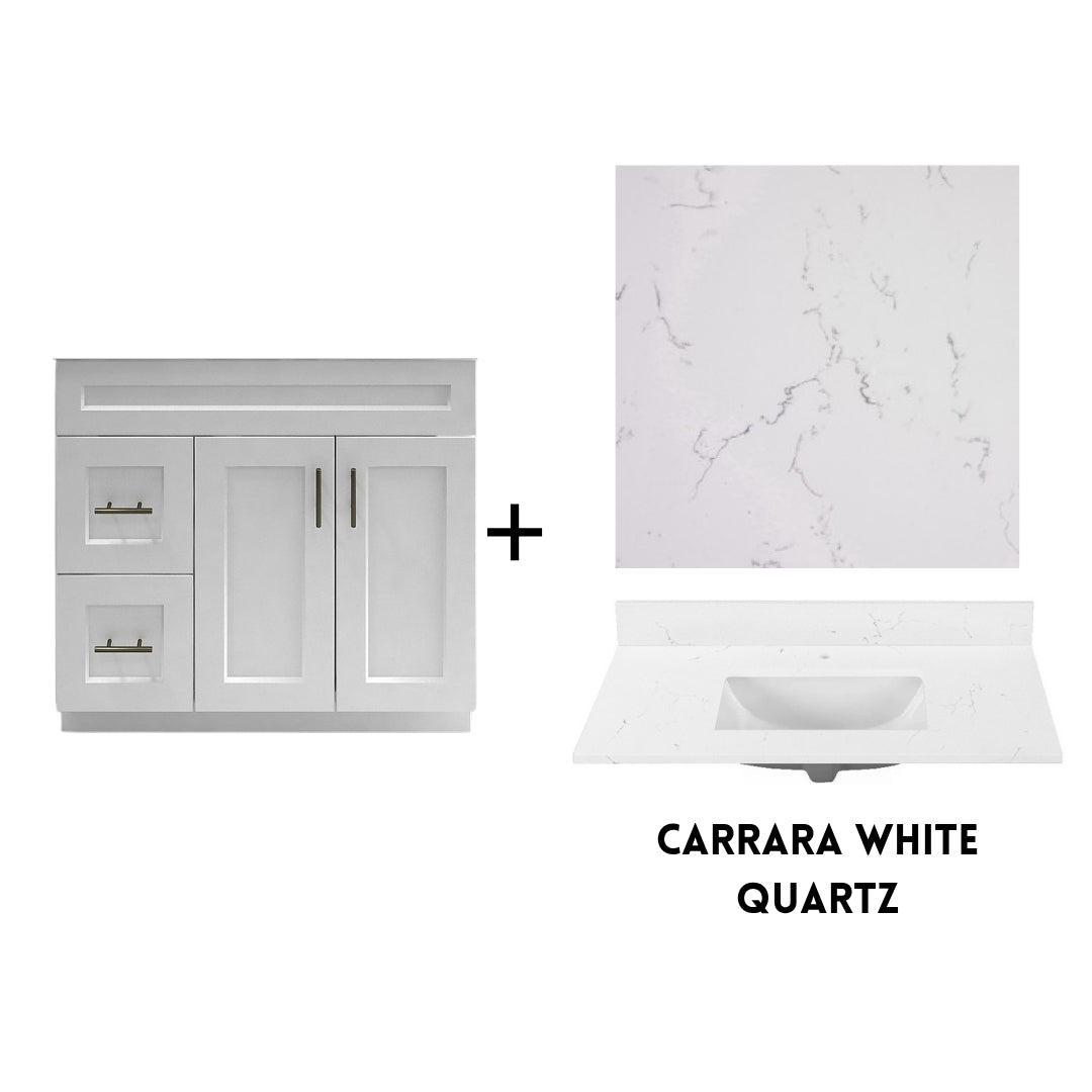 RTA White Shaker 36" Freestanding Bathroom Vanity Combo Base with Optional Quartz or Ceramic Countertop