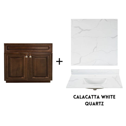 RTA Maple Walnut Raised Panel 36" Freestanding Bathroom Vanity Sink Base with Optional Quartz or Ceramic Countertop