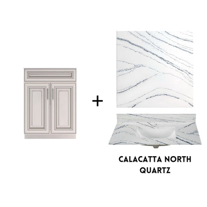 RTA Antique White Raised Panel 24" Freestanding Bathroom Vanity Sink Base with Optional Quartz or Ceramic Countertop