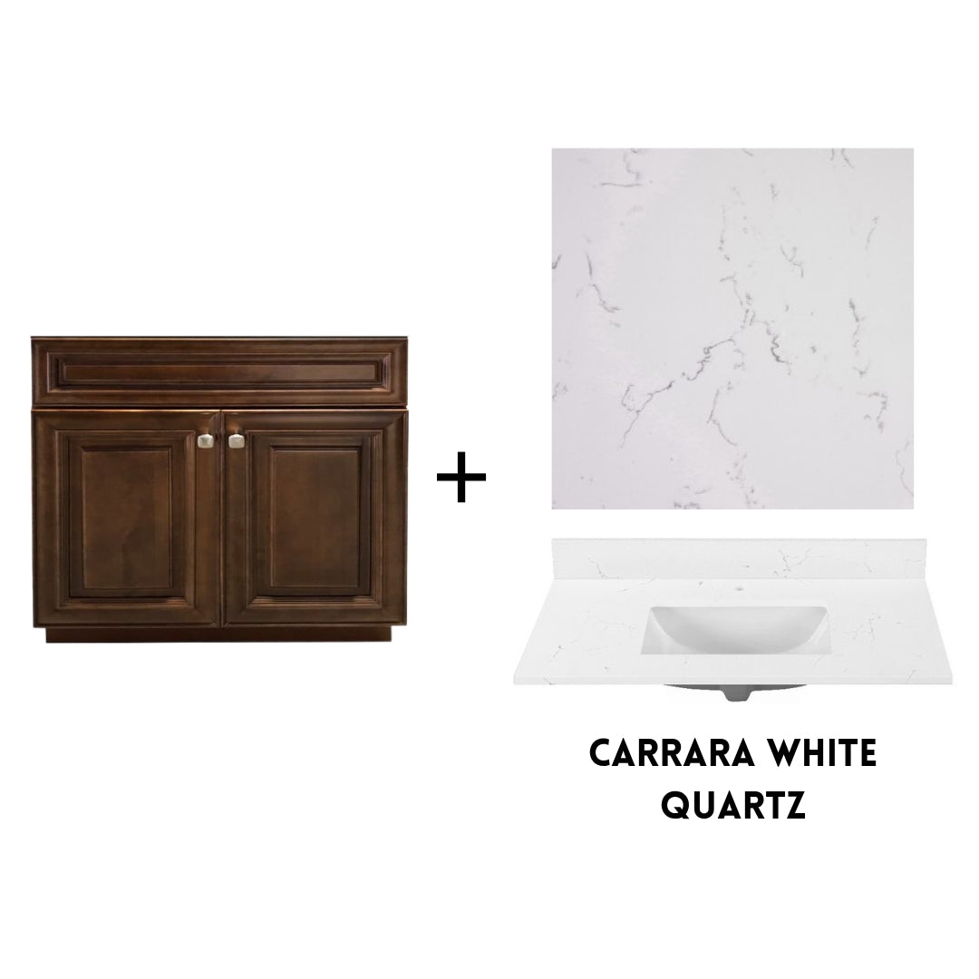 RTA Maple Walnut Raised Panel 36" Freestanding Bathroom Vanity Sink Base with Optional Quartz or Ceramic Countertop