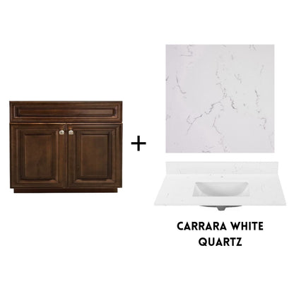 RTA Maple Walnut Raised Panel 36" Freestanding Bathroom Vanity Sink Base with Optional Quartz or Ceramic Countertop