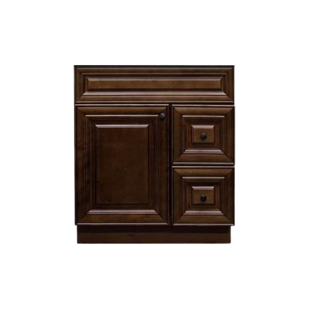 RTA Maple Walnut Raised Panel 30" Freestanding Bathroom Vanity Combo Base with Optional Quartz or Ceramic Countertop
