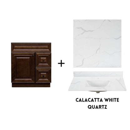 RTA Maple Walnut Raised Panel 30" Freestanding Bathroom Vanity Combo Base with Optional Quartz or Ceramic Countertop