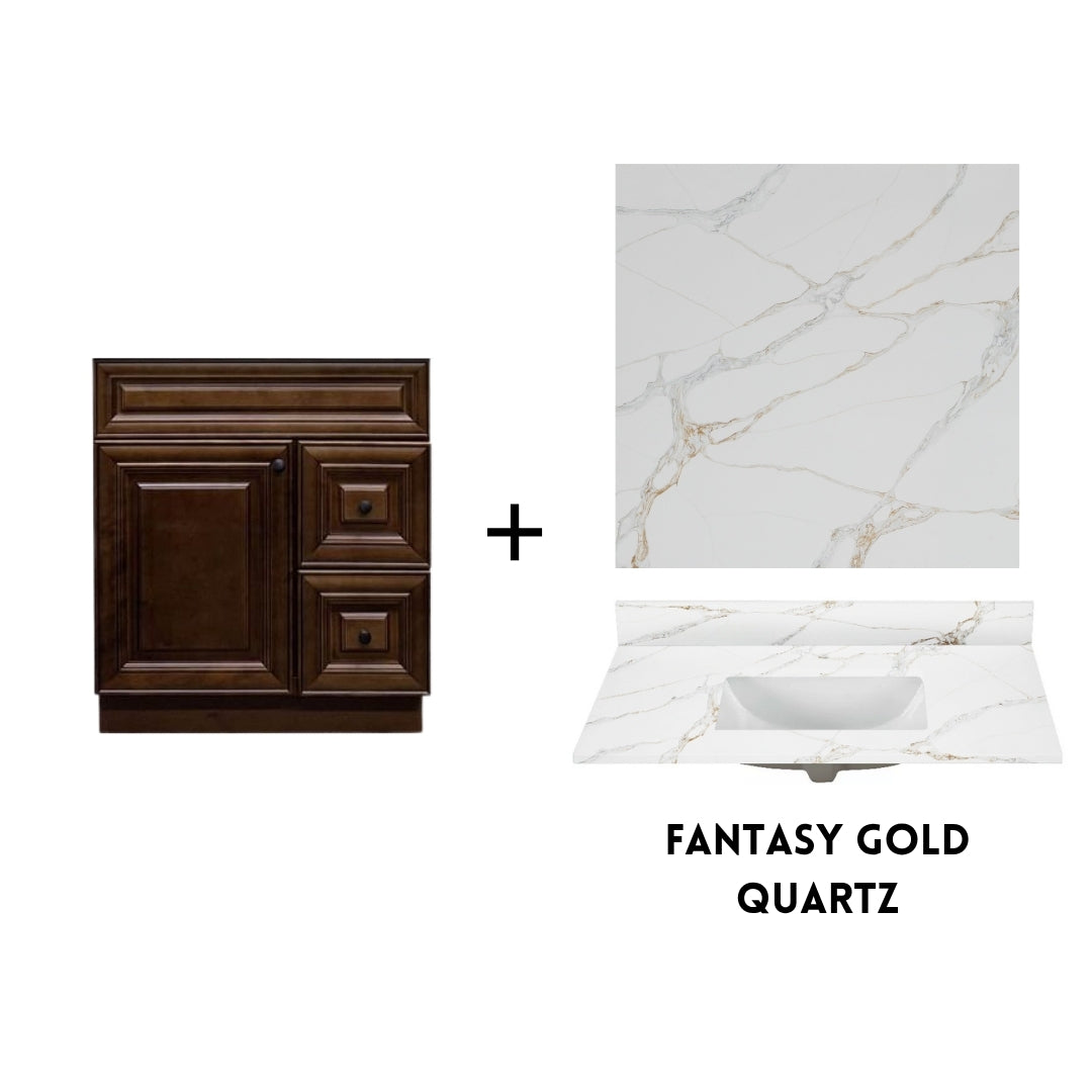 RTA Maple Walnut Raised Panel 30" Freestanding Bathroom Vanity Combo Base with Optional Quartz or Ceramic Countertop