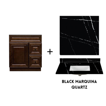 RTA Maple Walnut Raised Panel 30" Freestanding Bathroom Vanity Combo Base with Optional Quartz or Ceramic Countertop