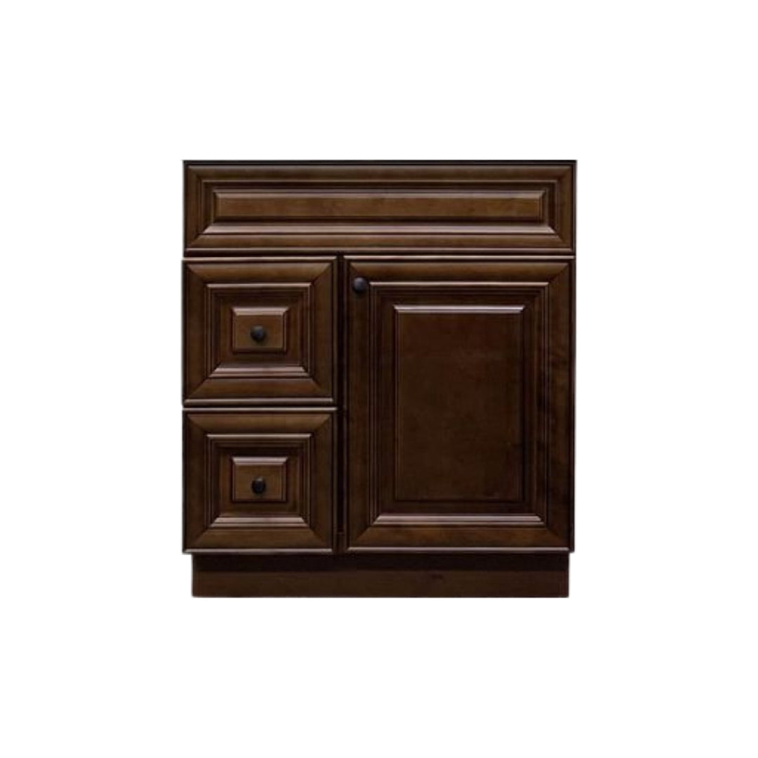 RTA Maple Walnut Raised Panel 30" Freestanding Bathroom Vanity Combo Base with Optional Quartz or Ceramic Countertop