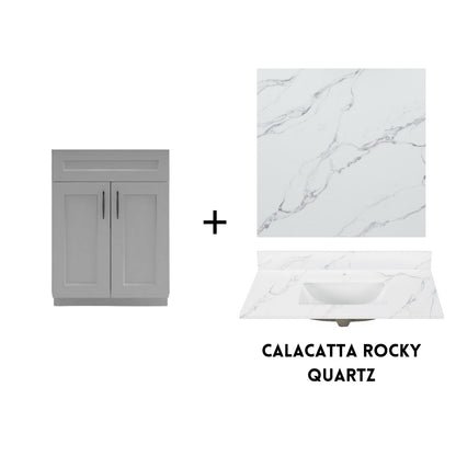 RTA Light Grey Shaker 24" Freestanding Bathroom Vanity Sink Base with Optional Quartz or Ceramic Countertop