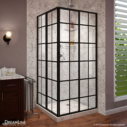 French Corner Enclosure Center Sliding Shower Door