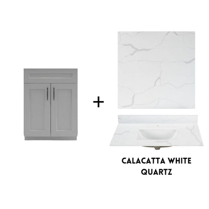RTA Light Grey Shaker 24" Freestanding Bathroom Vanity Sink Base with Optional Quartz or Ceramic Countertop