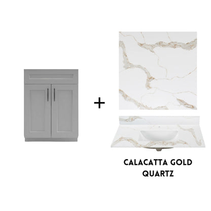 RTA Light Grey Shaker 24" Freestanding Bathroom Vanity Sink Base with Optional Quartz or Ceramic Countertop