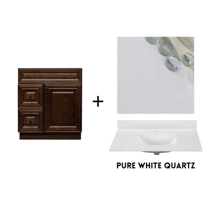 RTA Maple Walnut Raised Panel 30" Freestanding Bathroom Vanity Combo Base with Optional Quartz or Ceramic Countertop