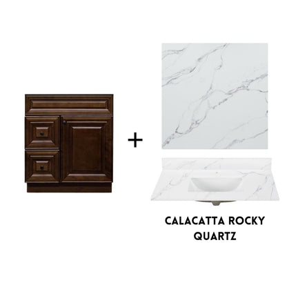 RTA Maple Walnut Raised Panel 30" Freestanding Bathroom Vanity Combo Base with Optional Quartz or Ceramic Countertop