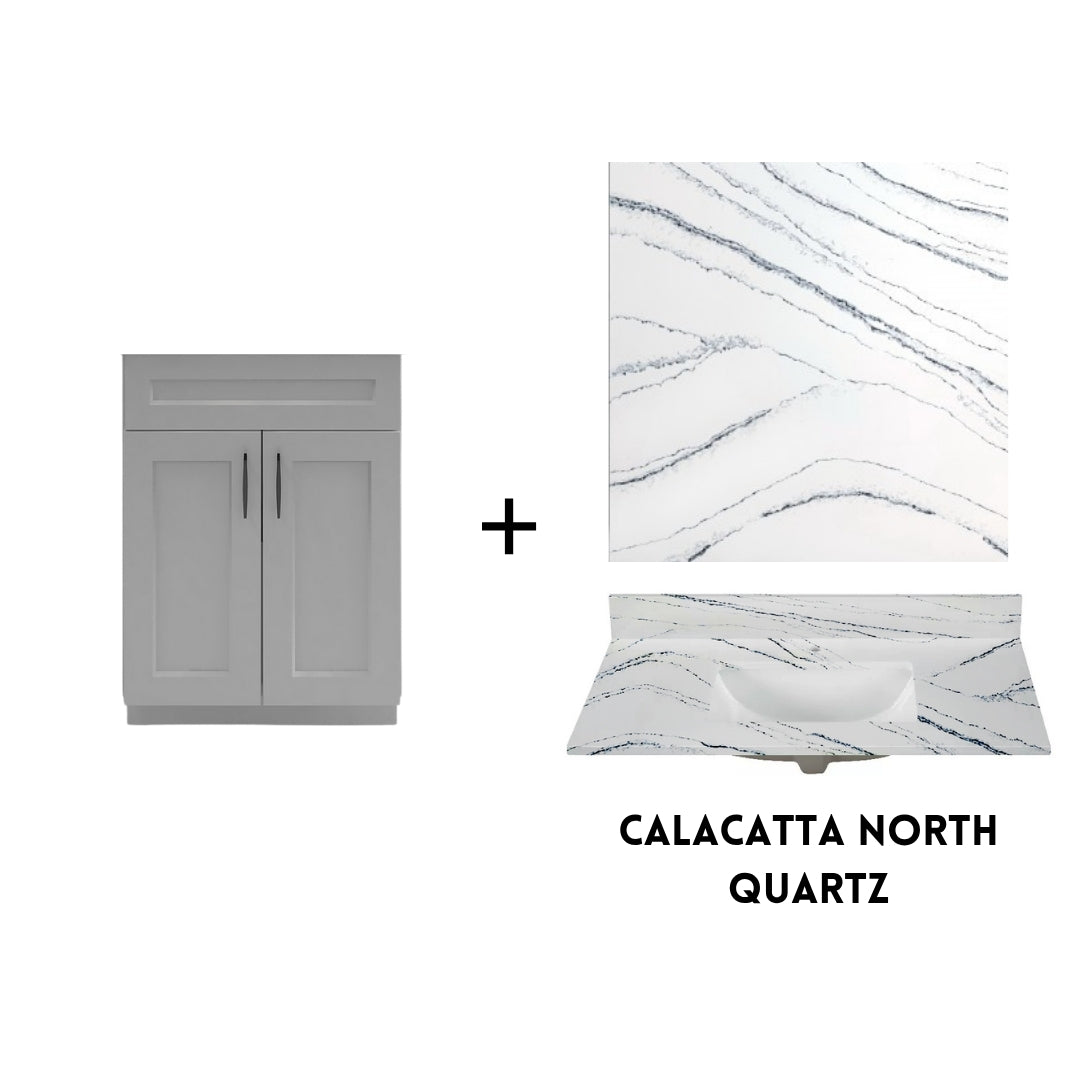RTA Light Grey Shaker 24" Freestanding Bathroom Vanity Sink Base with Optional Quartz or Ceramic Countertop