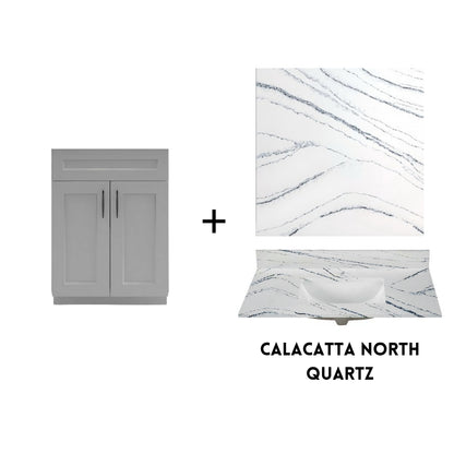 RTA Light Grey Shaker 24" Freestanding Bathroom Vanity Sink Base with Optional Quartz or Ceramic Countertop