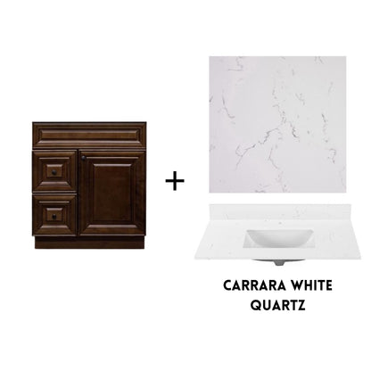 RTA Maple Walnut Raised Panel 30" Freestanding Bathroom Vanity Combo Base with Optional Quartz or Ceramic Countertop