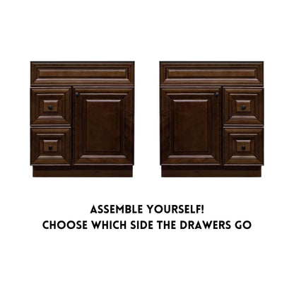 RTA Maple Walnut Raised Panel 30" Freestanding Bathroom Vanity Combo Base with Optional Quartz or Ceramic Countertop