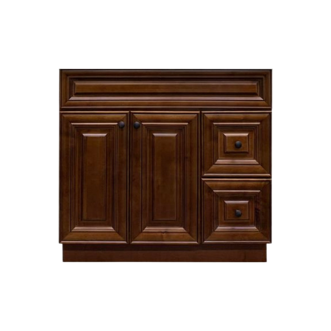 RTA Maple Walnut Raised Panel 36" Freestanding Bathroom Vanity Combo Base with Optional Quartz or Ceramic Countertop