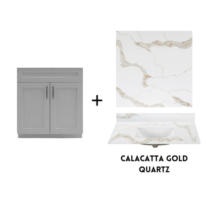 RTA Light Grey Shaker 30" Freestanding Bathroom Vanity Sink Base with Optional Quartz or Ceramic Countertop