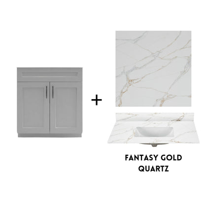 RTA Light Grey Shaker 30" Freestanding Bathroom Vanity Sink Base with Optional Quartz or Ceramic Countertop