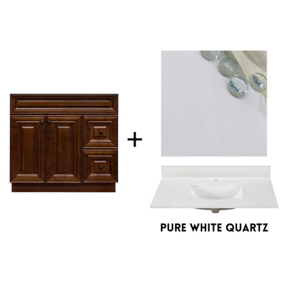 RTA Maple Walnut Raised Panel 36" Freestanding Bathroom Vanity Combo Base with Optional Quartz or Ceramic Countertop