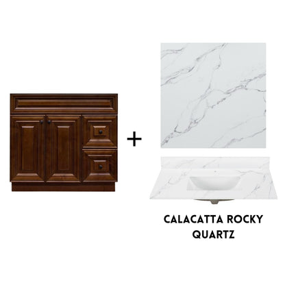 RTA Maple Walnut Raised Panel 36" Freestanding Bathroom Vanity Combo Base with Optional Quartz or Ceramic Countertop