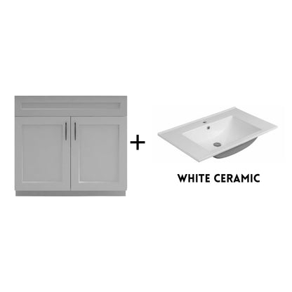 RTA Light Grey Shaker 36" Freestanding Bathroom Vanity Sink Base with Optional Quartz or Ceramic Countertop