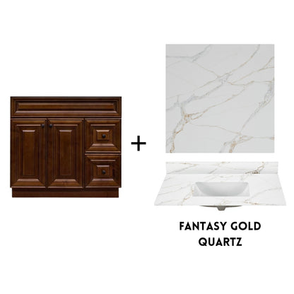RTA Maple Walnut Raised Panel 36" Freestanding Bathroom Vanity Combo Base with Optional Quartz or Ceramic Countertop